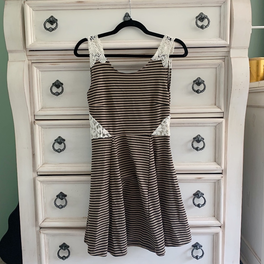 Striped Sundress with Lace Waist Cutouts & Straps